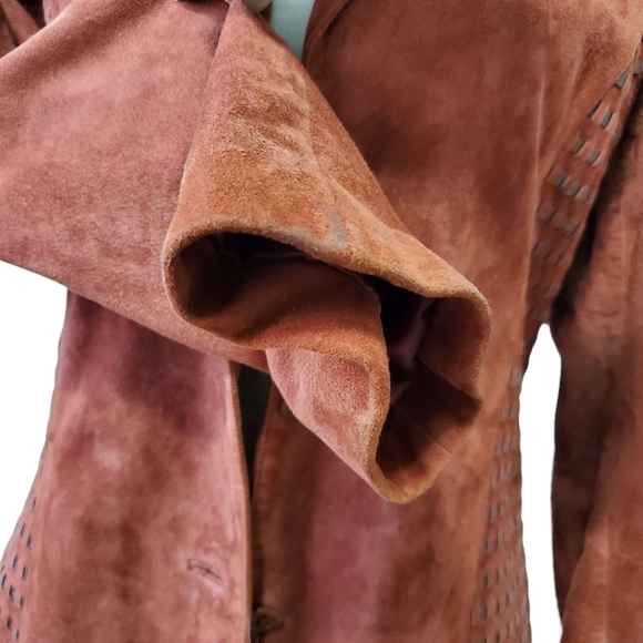 Vakko V2 Vintage Burgundy Red Suede Leather Jacket Size 8 - Picture 6 of 8